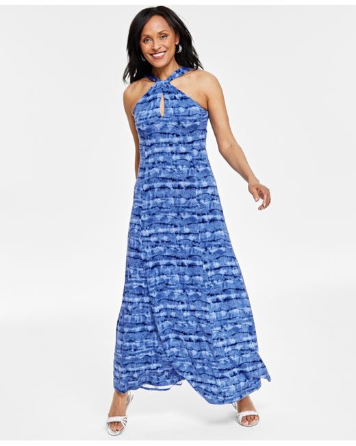 I.N.C. International Concepts Printed Keyhole-Neck Maxi Dress Created for