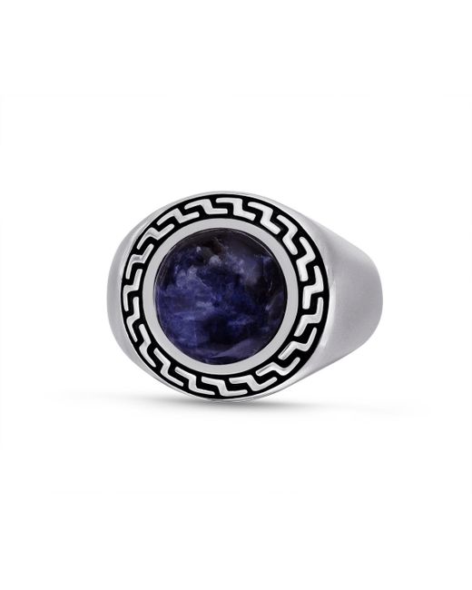 LuvMyJewelry Dark Blue Sodalite Gemstone Sterling Silver Signet Ring Black Rhodium