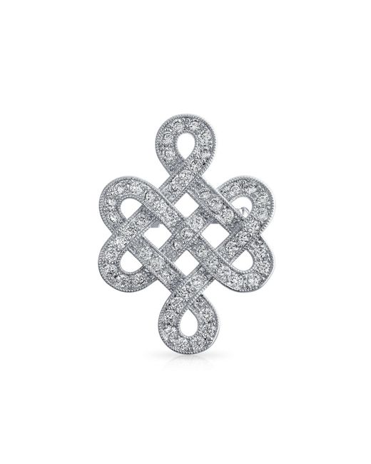 Bling Jewelry Eternal Celtic Love Knot Work Cubic Zirconia Pave Cz Wedding Brooch Pin For Rhodium Plated Brass 1.2 Inch
