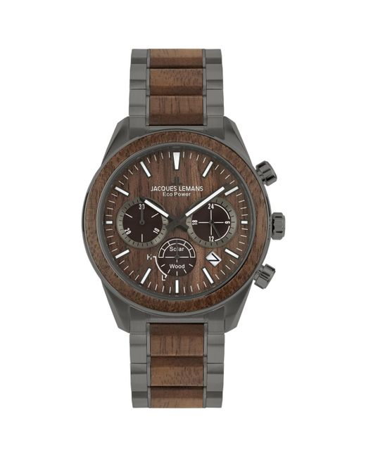Jacques Lemans Eco Power Watch with Solid Stainless Steel Inlay Strap Ip-Grey Chronograph 1-2115
