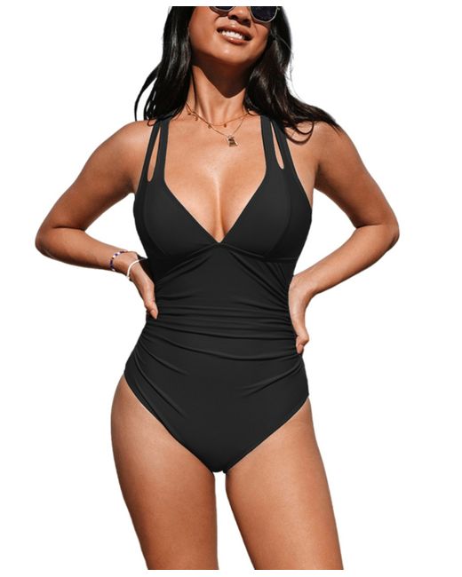 Cupshe Release Happiness Ruched Cross Back One Piece Swimsuit