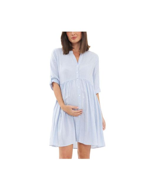 Ripe Maternity Sam Stripe Button Through Dress White white