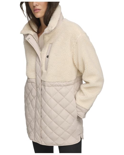 Andrew Marc Sport Mixed Media Sherpa and Quilt Jacket With Adjustable Waist