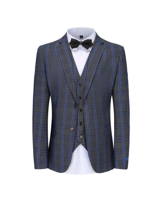 Braveman 3-Piece Blue Contrast Check Plaid Slim Fit Suit