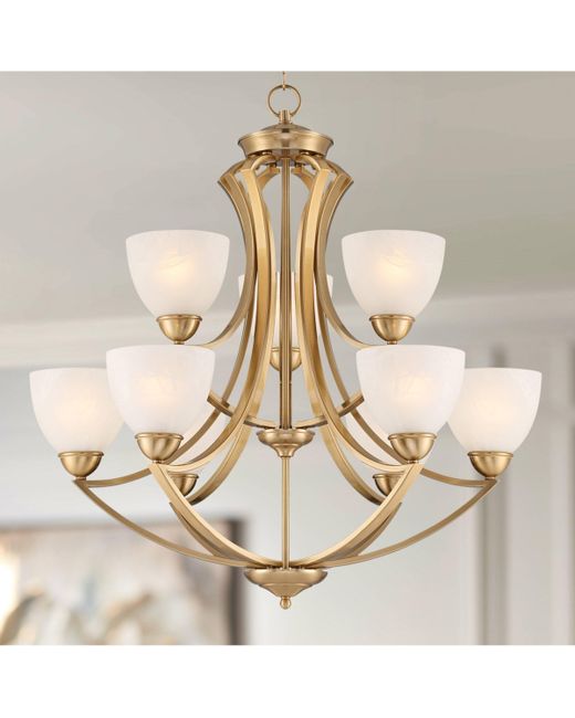Possini Euro Design Milbury Soft Chandelier Lighting 30 Wide French 2-Tier White Frosted Glass Cup Shades 9-Light Fixture for Dining Room House Home Foyer Kitchen E