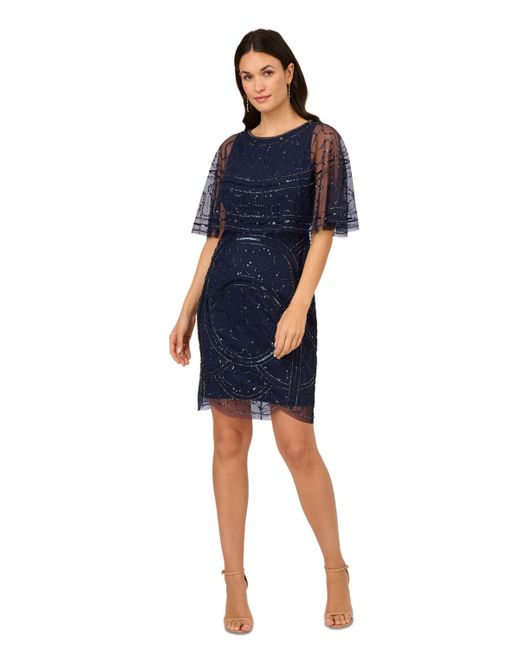 Adrianna Papell Embellished Capelet Dress