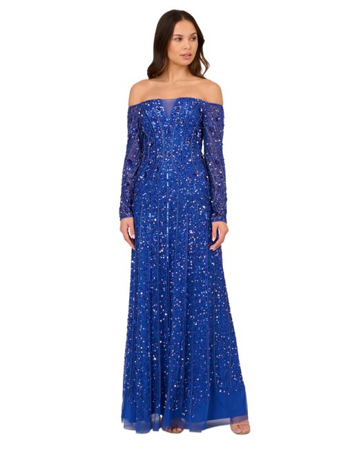 Adrianna Papell Beaded Off-The-Shoulder Ball Gown