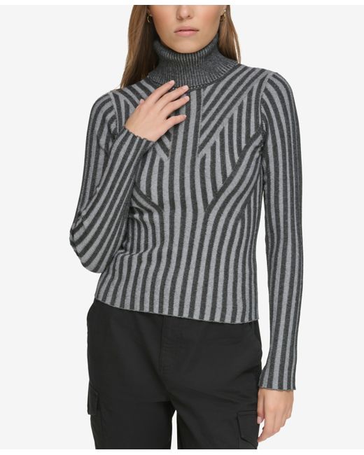 Dkny Printed Turtleneck Long-Sleeve Sweater granite Heather