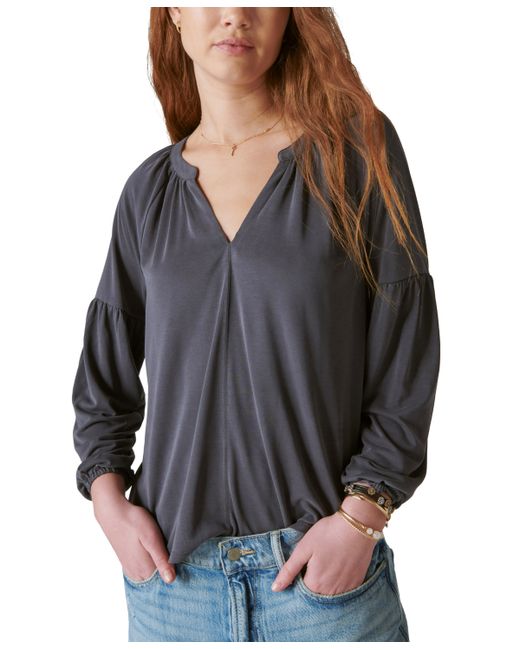 Lucky Brand Long-Sleeve Notched-Neck Top