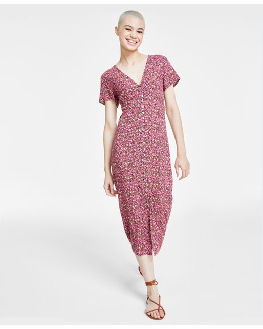 Lucky Brand Floral Print Button Front Midi Dress