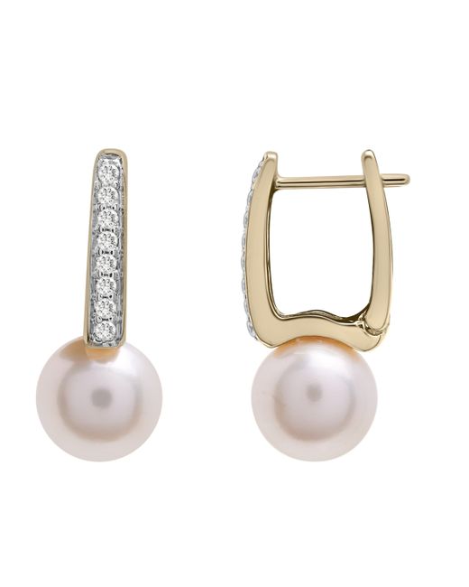 Macy's Cultured Freshwater Pearl with Diamond Huggie Earrings 14K Yellow