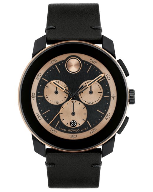 Movado Bold Tr90 Swiss Quartz Chrono Leather Watch 44mm