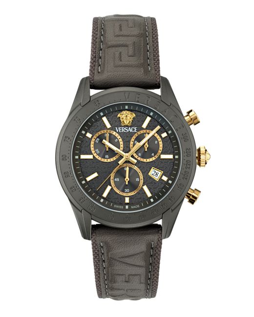 Versace Swiss Chronograph Leather Strap Watch 44mm
