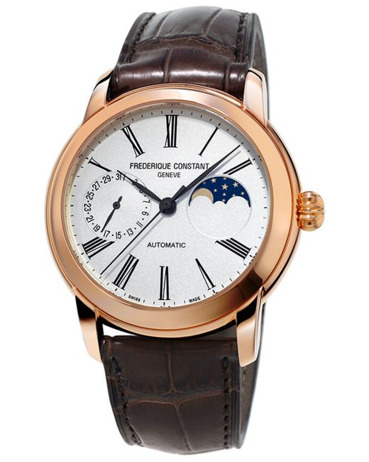 Frederique Constant Swiss Automatic Classic Moonphase Manufacture Leather Strap Watch 42mm