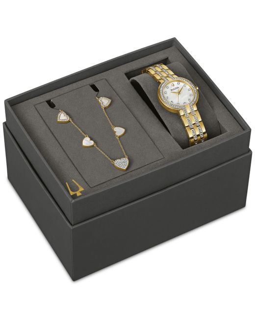 Bulova Classic Crystal Stainless Steel Bracelet Watch 30mm Gift Set
