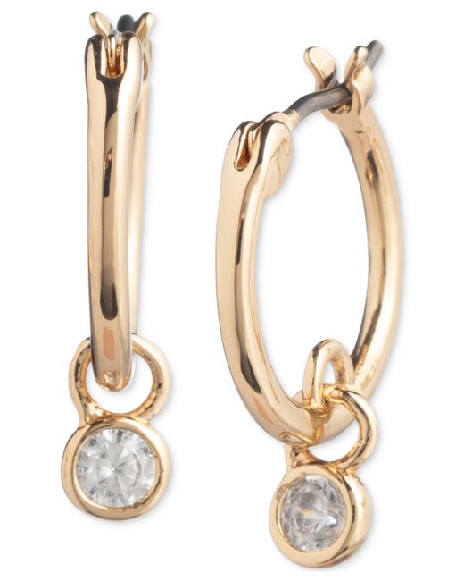Lauren Ralph Lauren Gold-Tone Crystal Huggie Drop Hoop Earrings
