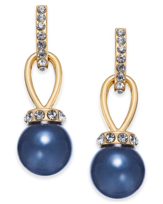 Charter Club Imitation Pearl and Pave Drop Earrings Created for