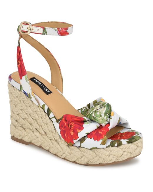 Nine West Dotime Almond Toe Ankle Strap Wedge Sandals