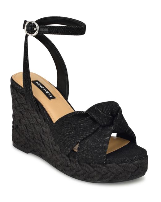 Nine West Dotime Almond Toe Ankle Strap Wedge Sandals