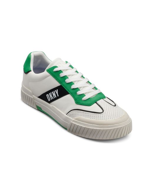 Dkny Side Logo Perforated Two Tone Branded Sole Racer Toe Sneakers Green