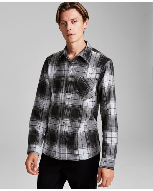 And Now This Plaid Button-Down Flannel Shirt Created for Macy charcoal