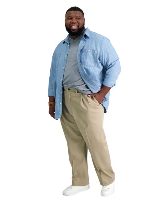 Haggar Big Tall Premium No Iron Classic-Fit Pleated Hidden Expandable Waistband Pants