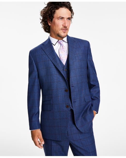 Tayion Collection Classic-Fit Stretch Windowpane Suit Separates Jacket brown