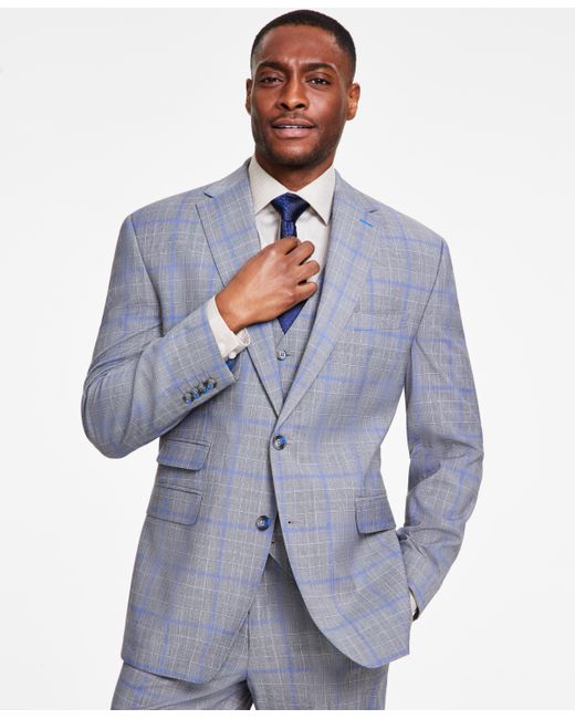 Tayion Collection Classic-Fit Plaid Suit Jacket cranberry