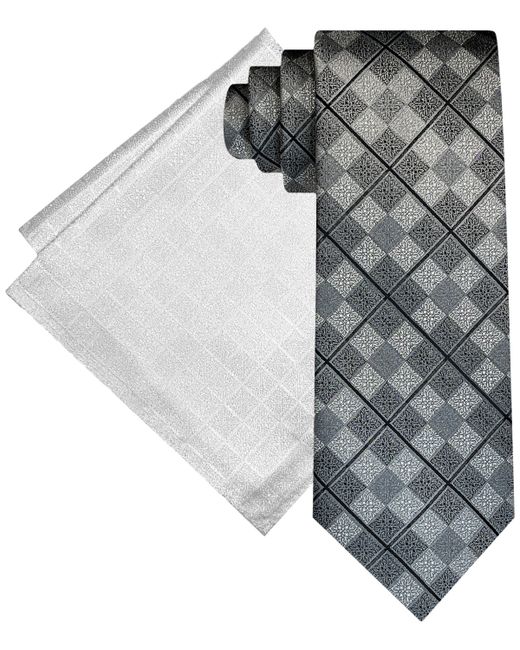 Steve Harvey Ornate Grid Tie Pocket Square Set