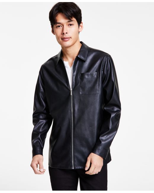 I.N.C. International Concepts Matt Faux-Leather Full-Zip Shirt Jacket Created for