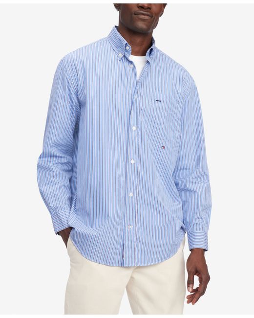 Tommy Hilfiger Classic Fit Long-Sleeve Button-Down Striped Poplin Shirt Multi
