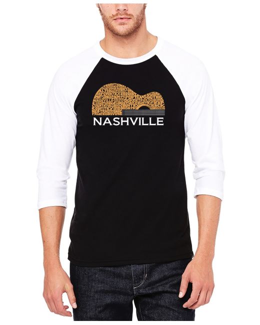 La Pop Art Nashville Guitar Raglan Baseball Word Art T-shirt White