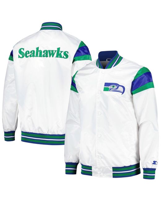 Starter Royal Distressed Seattle Seahawks Vintage-Like Satin Full-Snap Varsity Jacket