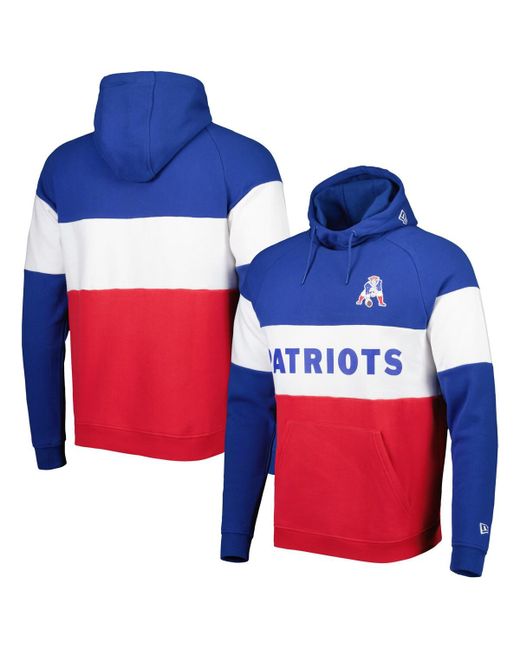 New Era Royal New England Patriots Colorblock Throwback Pullover Hoodie