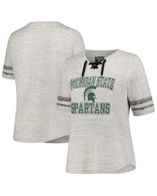 Profile Distressed Michigan State Spartans Plus Striped Lace-Up T-shirt