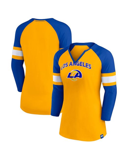 Fanatics Royal Los Angeles Rams Arch Raglan 3/4-Sleeve Notch Neck T-shirt