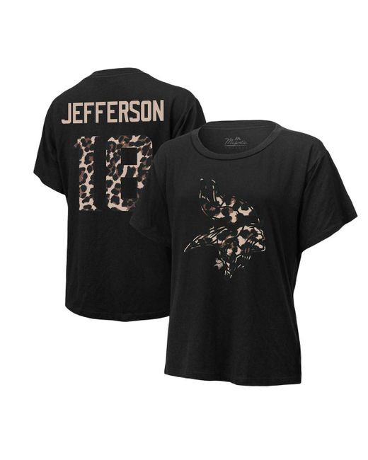 Majestic Threads Justin Jefferson Minnesota Vikings Leopard Player Name and Number T-shirt