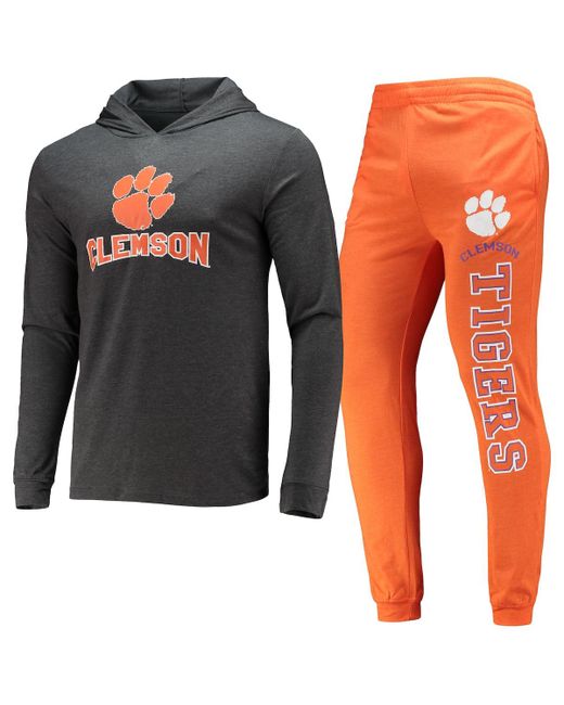 Concepts Sport Charcoal Clemson Tigers Meter Long Sleeve Hoodie T-shirt and Jogger Pants Set