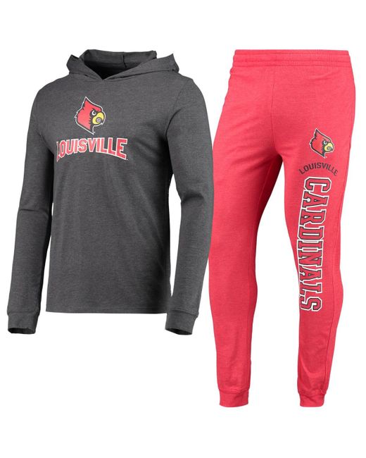 Concepts Sport Heathered and Charcoal Louisville Cardinals Meter Long Sleeve Hoodie T-shirt Jogger Pants Set