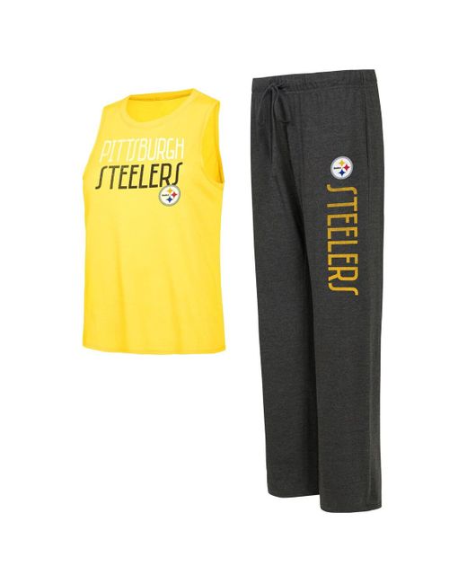 Concepts Sport Gold Distressed Pittsburgh Steelers Muscle Tank Top and Pants Lounge Set