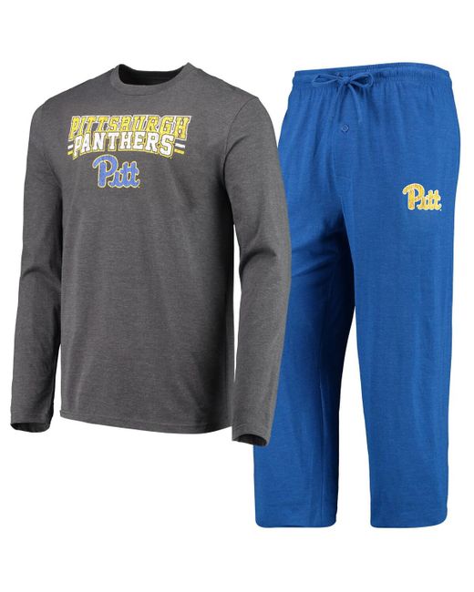Concepts Sport Heathered Charcoal Distressed Pitt Panthers Meter Long Sleeve T-shirt and Pants Sleep Set Heather
