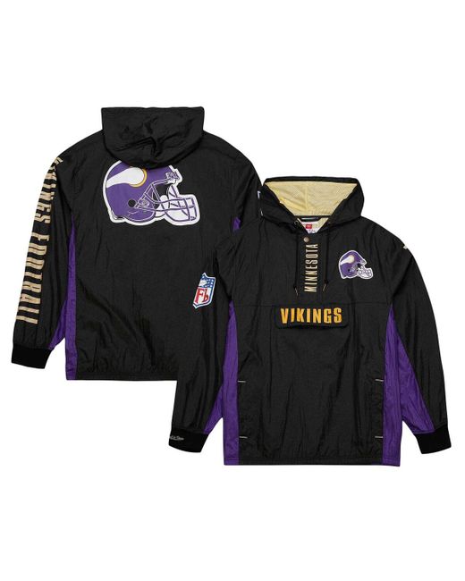 Mitchell & Ness Distressed Minnesota Vikings Team Og 2.0 Anorak Vintage-Like Logo Quarter-Zip Windbreaker Jacket