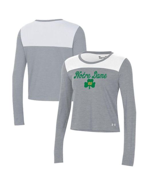 Under Armour and Gray Notre Fighting Irish Vault Cropped Long Sleeve T-shirt