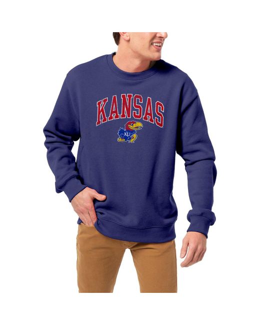 League Collegiate Wear Kansas Jayhawks 1965 Arch Essential Fleece Pullover Sweatshirt