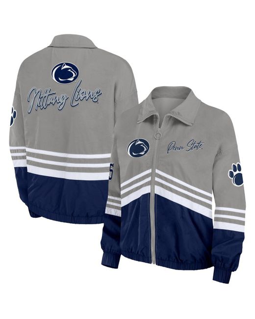 Wear By Erin Andrews Distressed Penn State Nittany Lions Vintage-Like Throwback Windbreaker Full-Zip Jacket