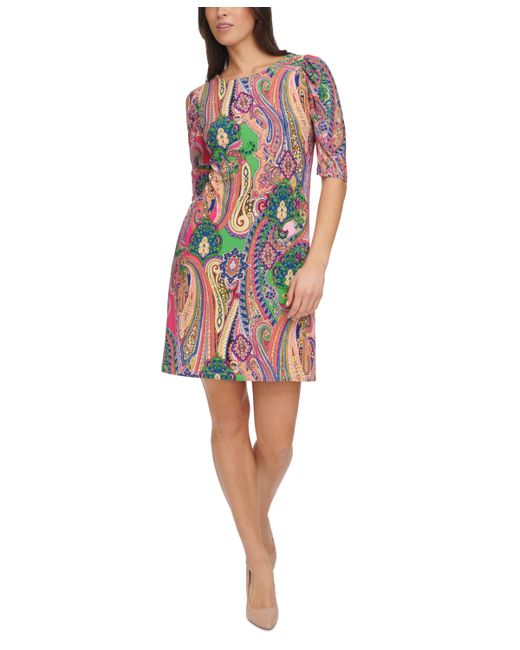 Tommy Hilfiger Paisley-Print Ruched-Sleeve Dress