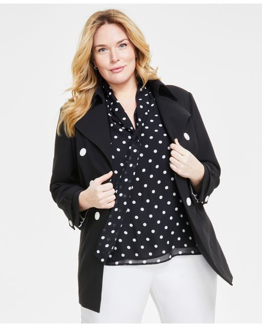 AK Anne Klein Plus Double-Breasted Trench Jacket