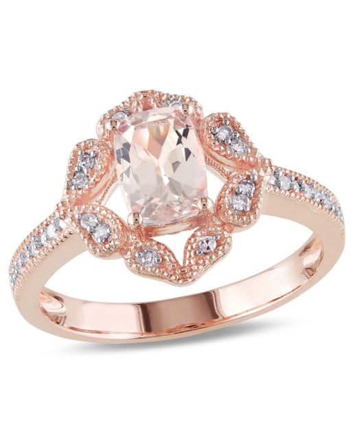 Macy's Morganite and Diamond Vintage-inspired Floral Halo Ring