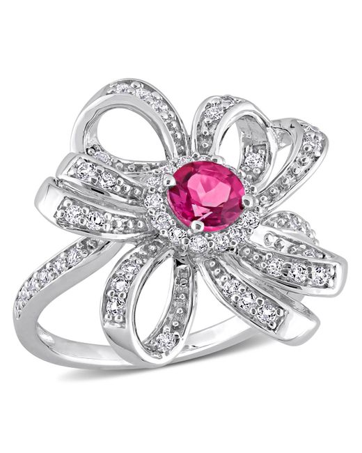 Macy's Sterling Silver Blue Topaz Pink and Flower Cocktail Ring