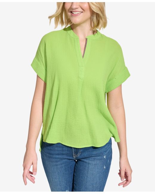 Tommy Hilfiger Cotton Gauze Solid Popover Top